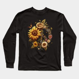 Peace Sign Retro Flower Sunflower Long Sleeve T-Shirt